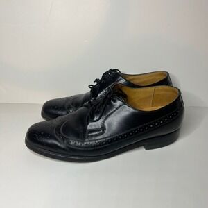 Vintage Black Leather Wingtip Oxford Dress Shoes Czechoslovakia Mens 8.5 D